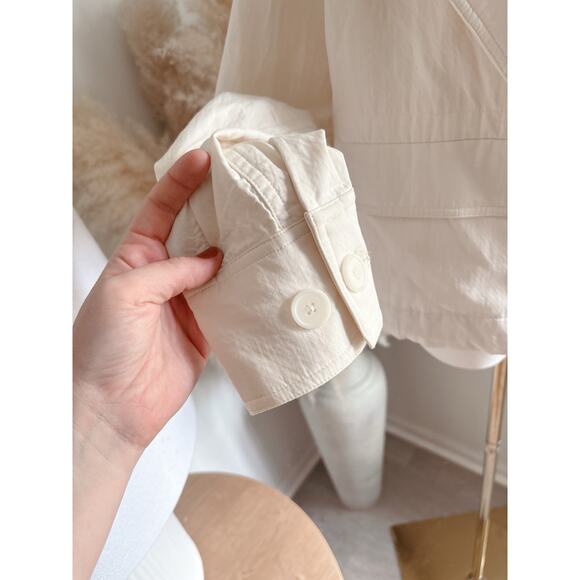 Few Moda Cotton Cropped Moto Jacket Lightweight Shacket Medium Ivory Cream - Picture 6 of 11